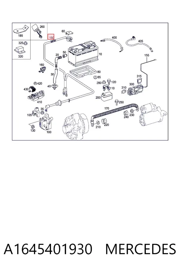 Cabo de borne positivo de bateria recarregável (PILHA) A1645401930 Mercedes