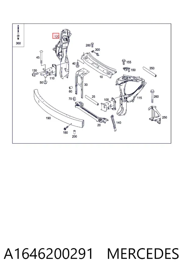Suporte direito do radiador (painel de montagem de fixação das luzes) A1646200291 Mercedes