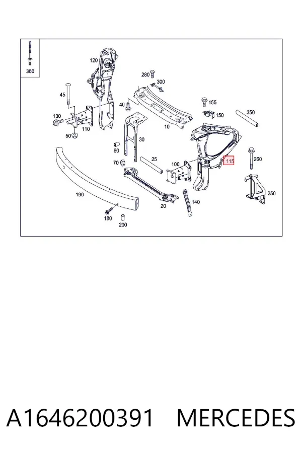 Suporte esquerdo do radiador (painel de montagem de fixação das luzes) A1646200391 Mercedes