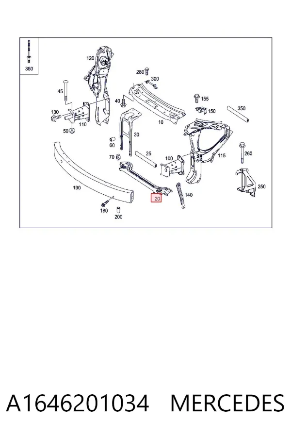 Suporte inferior do radiador (painel de montagem de fixação das luzes) A1646201034 Mercedes
