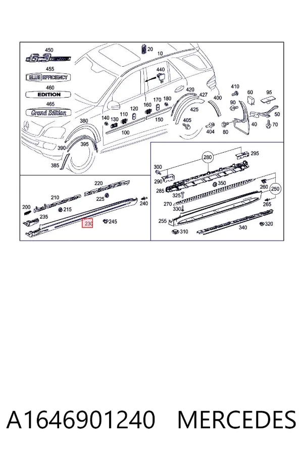 Placa sobreposta (moldura) externa de acesso A1646901240 Mercedes