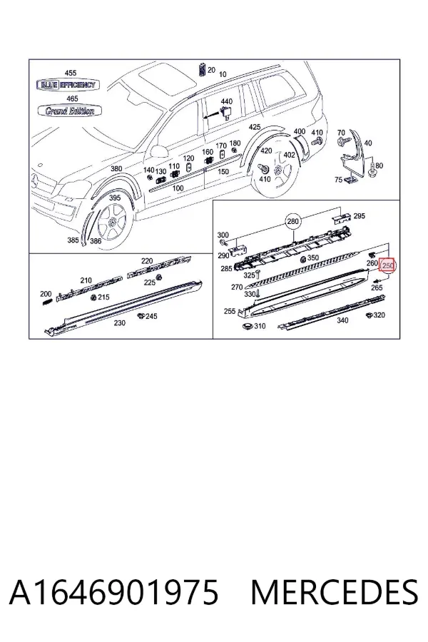 Grampo dobrável esquerdo A1646901975 Mercedes