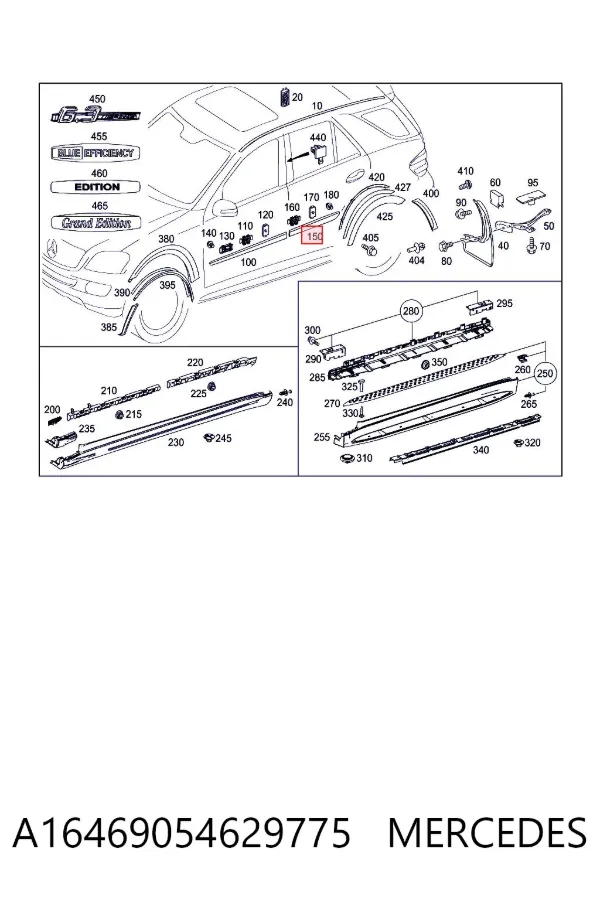 Moldura da porta traseira direita A16469054629775 Mercedes