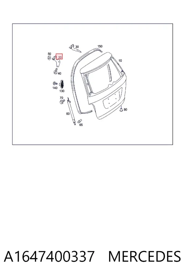 Gozno da porta traseira (de 3º/5º bagageiro) A1647400337 Mercedes