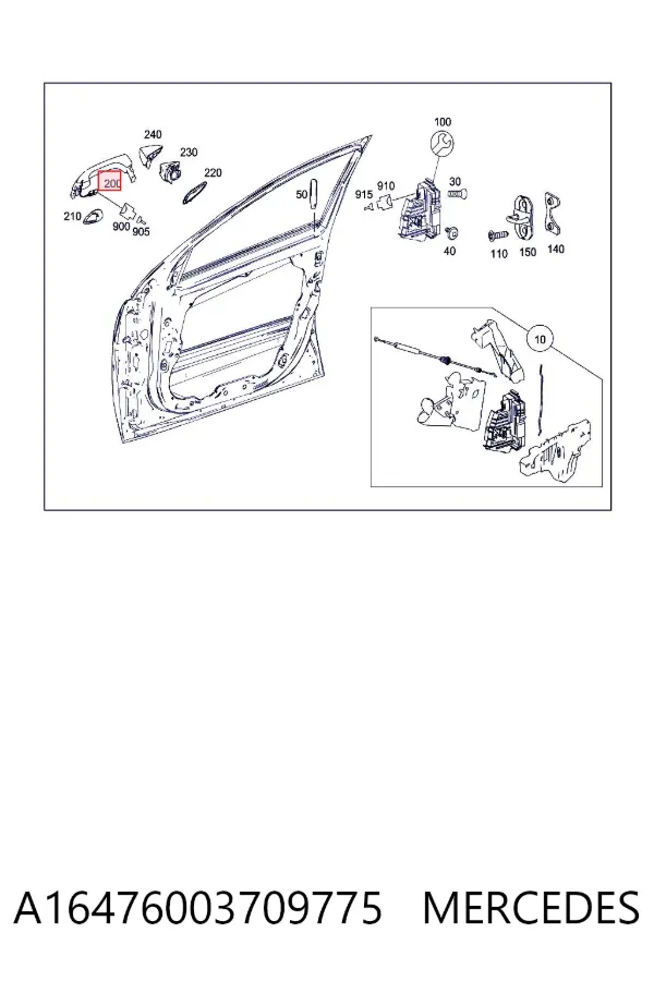 Maçaneta externa dianteira/traseira da porta esquerda A16476003709775 Mercedes
