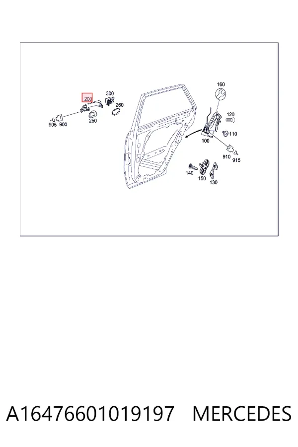 Maçaneta externa dianteira/traseira da porta esquerda A16476601019197 Mercedes