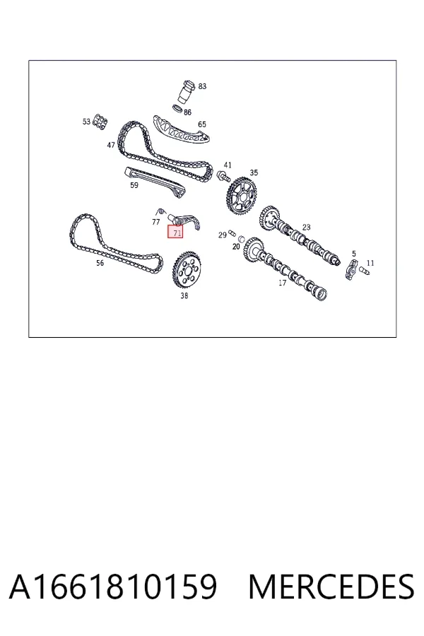 Cadeia do mecanismo de distribuição de gás, kit A1661810159 Mercedes
