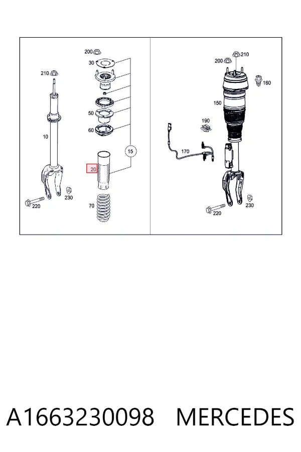 Bota de proteção de amortecedor dianteiro A1663230098 Mercedes