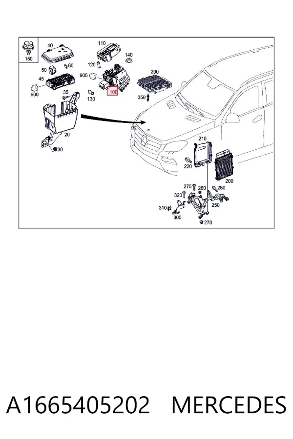 Unidade de dispositivos de segurança A1665405202 Mercedes