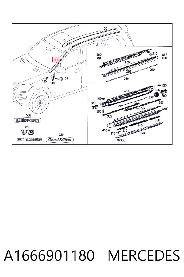 Moldura esquerda de pára-brisas A1666901180 Mercedes