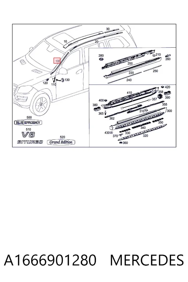 Moldura direita de pára-brisas A1666901280 Mercedes