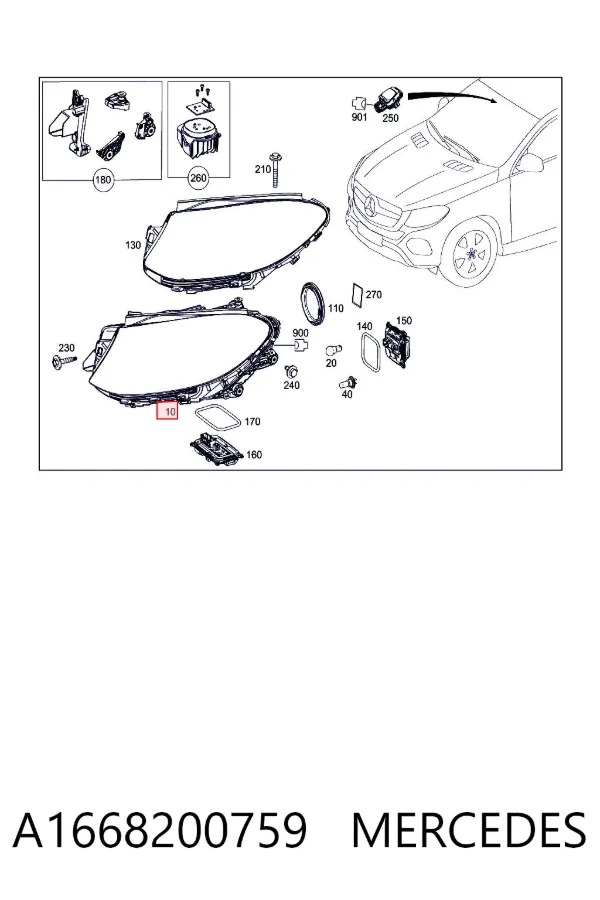 Luz esquerda A1668200759 Mercedes