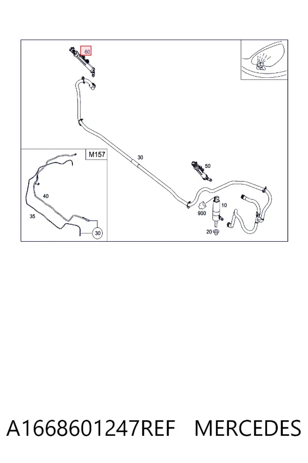Suporte do injetor de fluido para lavador das luzes (cilindro de elevação) A1668601247REF Mercedes