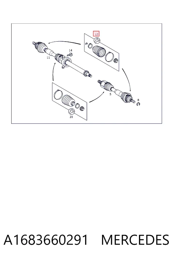 Bota de proteção externa de junta homocinética do semieixo dianteiro A1683660291 Mercedes