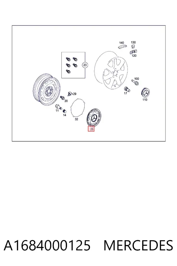 Coberta de disco de roda A1684000125 Mercedes