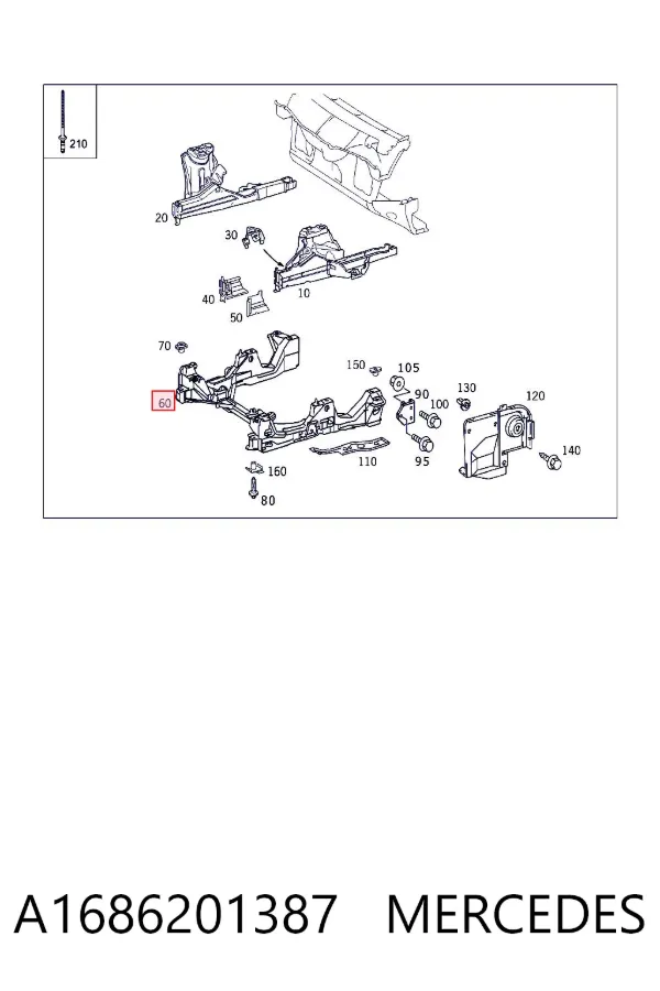 Viga de suspensão dianteira (plataforma veicular) A1686201387 Mercedes