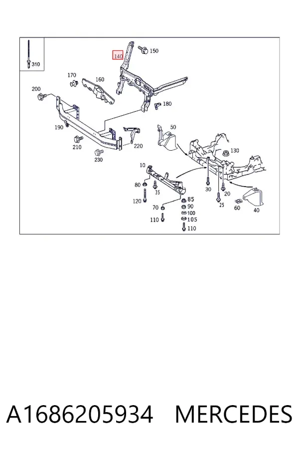 Suporte do radiador montado (painel de montagem de fixação das luzes) A1686205934 Mercedes