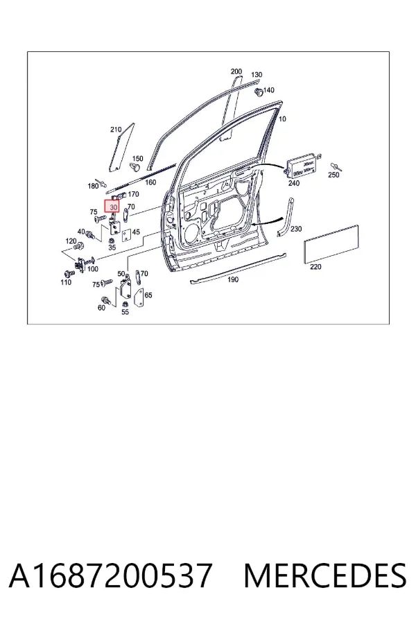 Gozno da porta dianteira esquerda A1687200537 Mercedes
