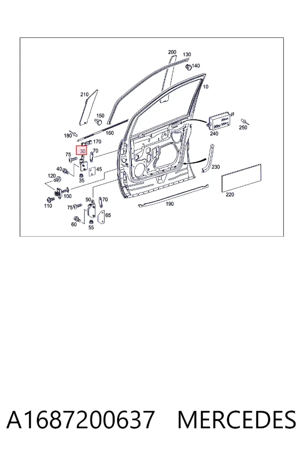 Gozno da porta dianteira direita A1687200637 Mercedes