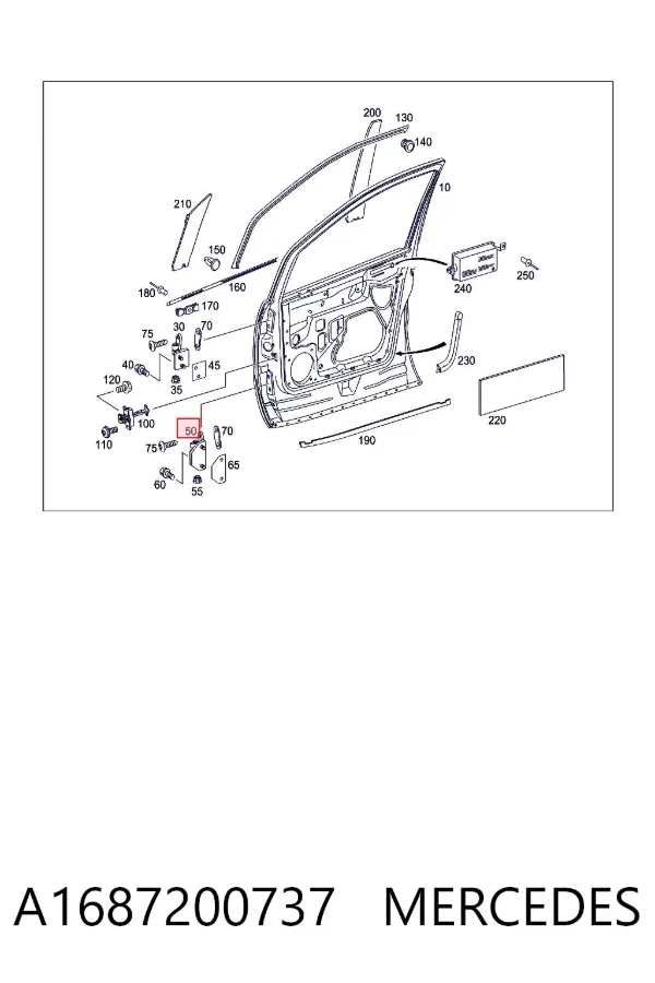 Gozno da porta dianteira esquerda A1687200737 Mercedes
