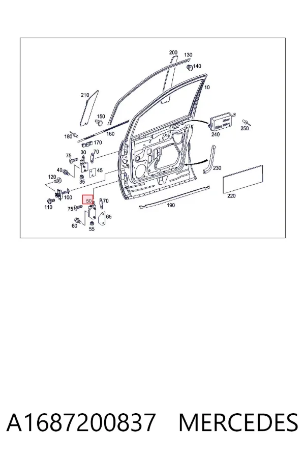 Gozno da porta dianteira direita A1687200837 Mercedes