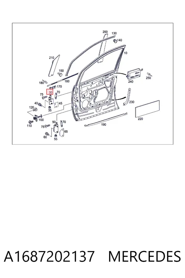 Gozno da porta dianteira esquerda A1687202137 Mercedes