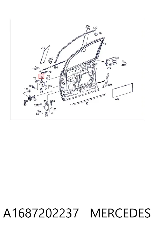 Gozno da porta dianteira direita A1687202237 Mercedes