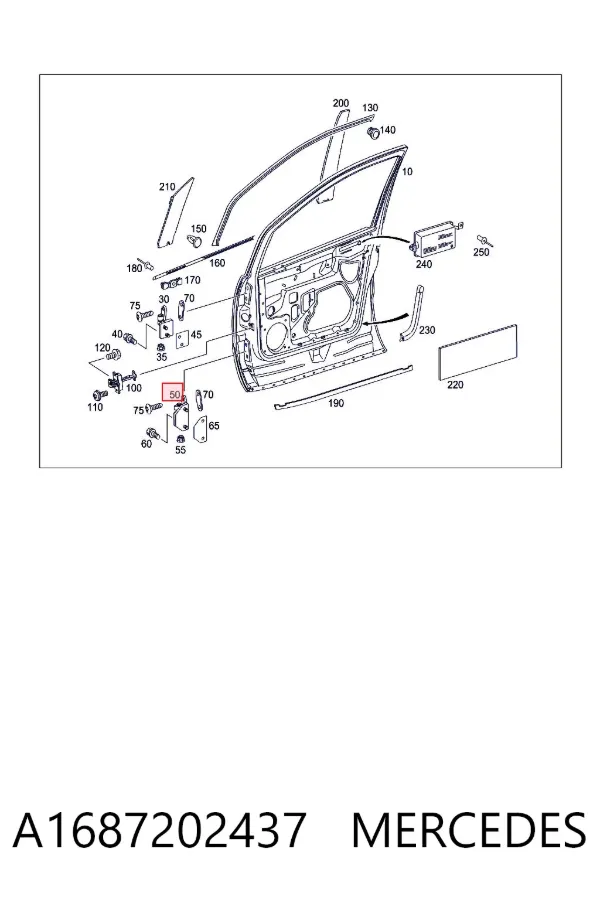 Gozno da porta dianteira direita A1687202437 Mercedes
