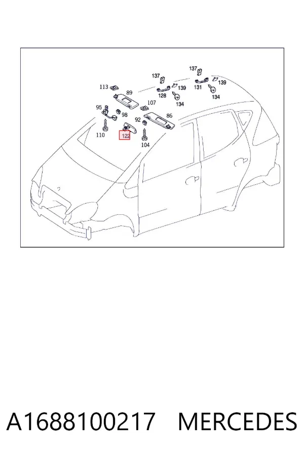 Espelho de salão interno A1688100217 Mercedes