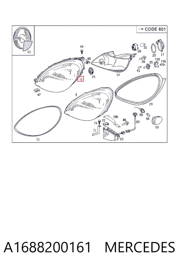 Luz esquerda A1688200161 Mercedes