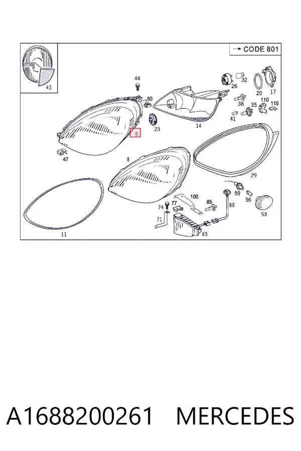 Luz direita A1688200261 Mercedes
