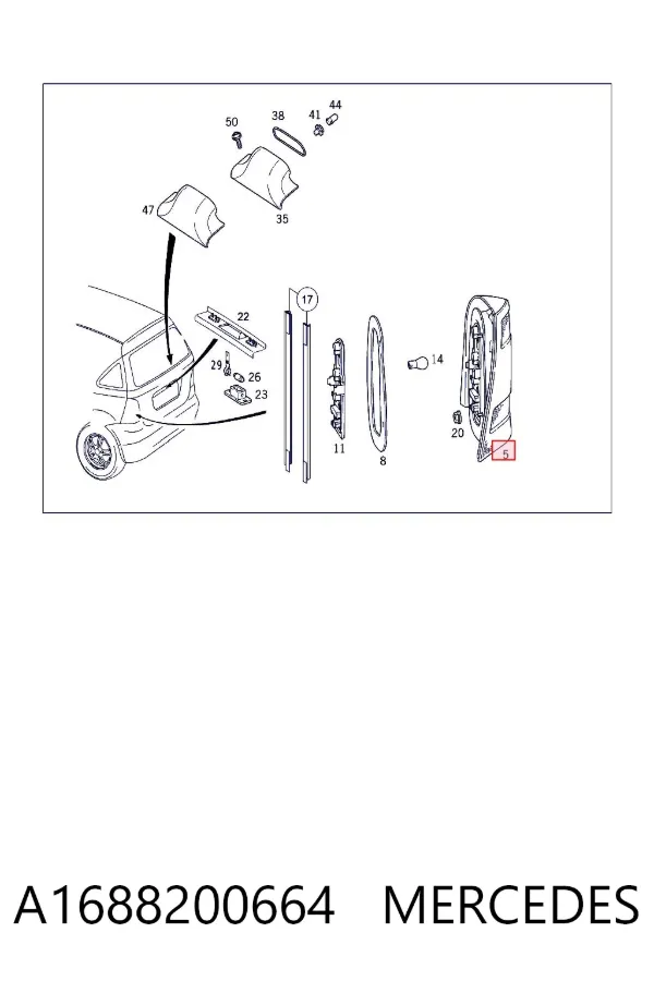 Lanterna traseira direita A1688200664 Mercedes