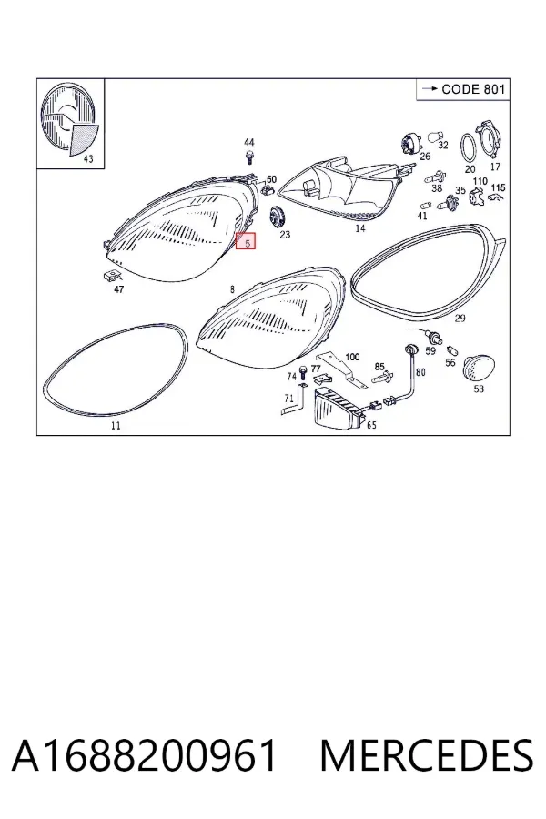 Luz esquerda A1688200961 Mercedes