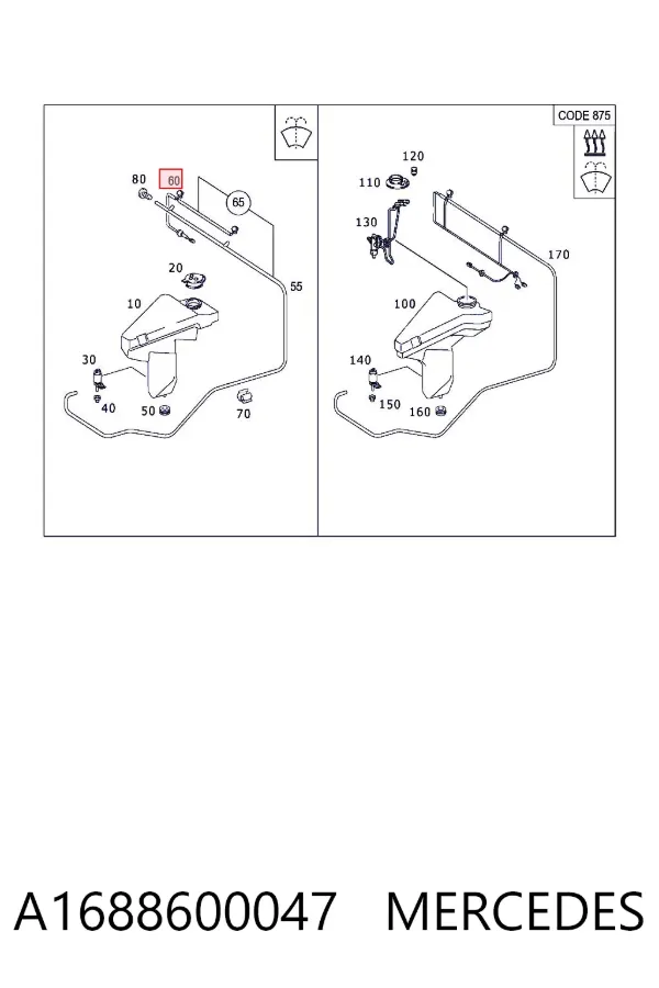 Injetor de fluido para lavador de pára-brisas A1688600047 Mercedes