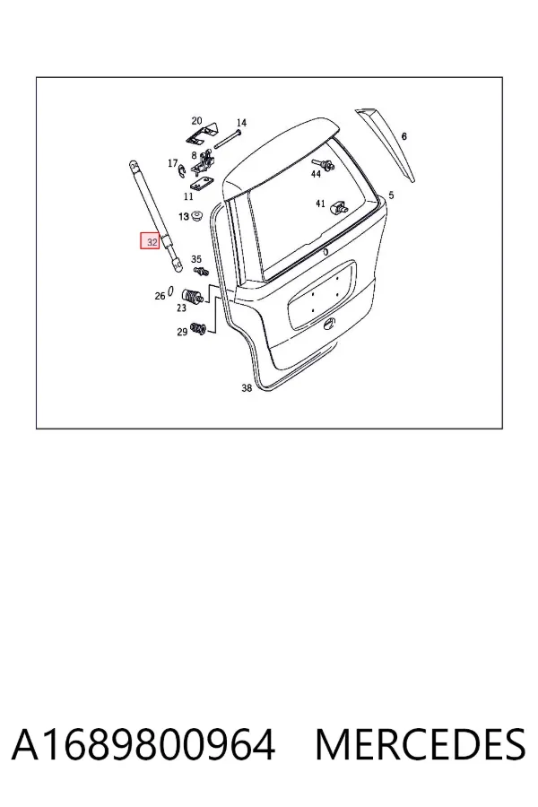 Amortecedor de tampa de porta-malas (de 3ª/5ª porta traseira) A1689800964 Mercedes