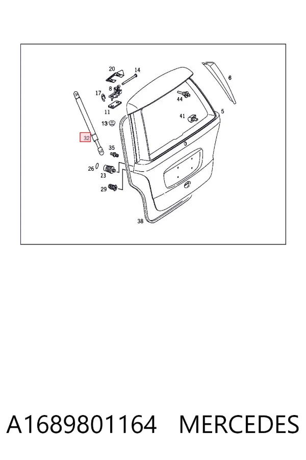 Amortecedor de tampa de porta-malas (de 3ª/5ª porta traseira) A1689801164 Mercedes