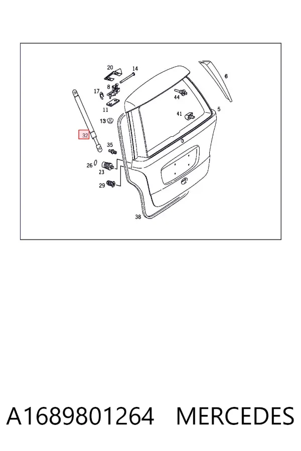 Amortecedor de tampa de porta-malas (de 3ª/5ª porta traseira) A1689801264 Mercedes