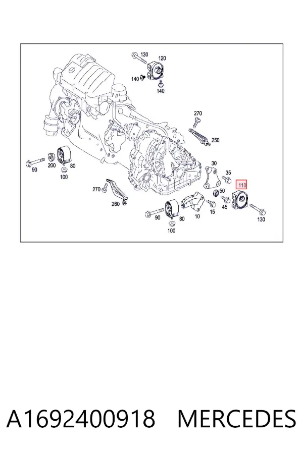 Coxim (suporte) esquerdo traseiro de motor A1692400918 Mercedes