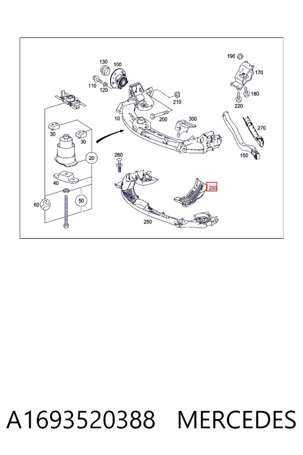 Proteção do braço inferior traseiro A1693520388 Mercedes