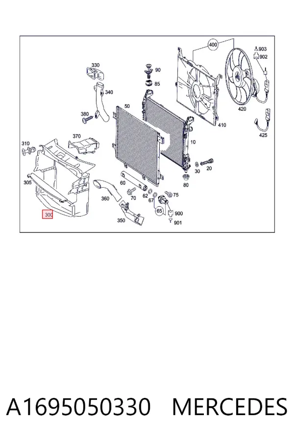 Conduto de ar (defletor) do radiador A1695050330 Mercedes