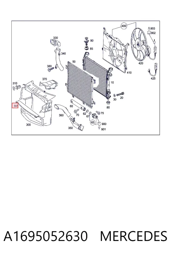 Conduto de ar (defletor) do radiador A1695052630 Mercedes