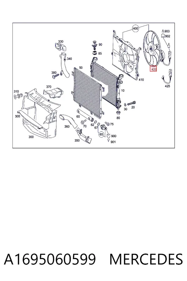 Ventilador elétrico de esfriamento montado (motor + roda de aletas) A1695060599 Mercedes