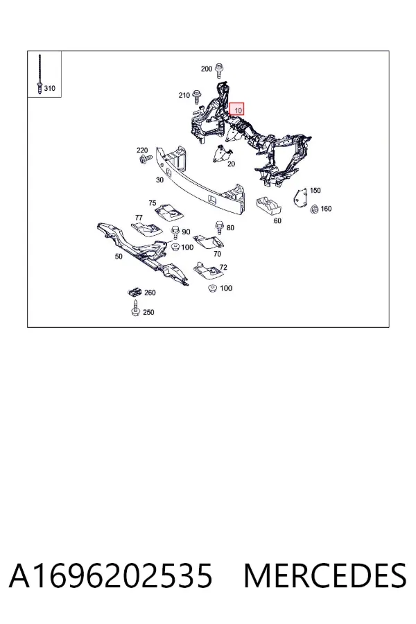 Suporte do radiador montado (painel de montagem de fixação das luzes) A1696202535 Mercedes