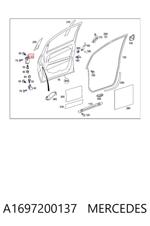 Gozno da porta dianteira esquerda A1697200137 Mercedes