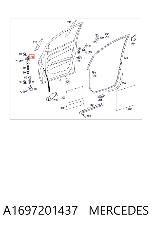 Gozno da porta dianteira direita A1697201437 Mercedes