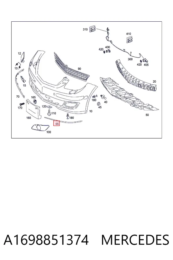 Moldura esquerda do pára-choque dianteiro A1698851374 Mercedes