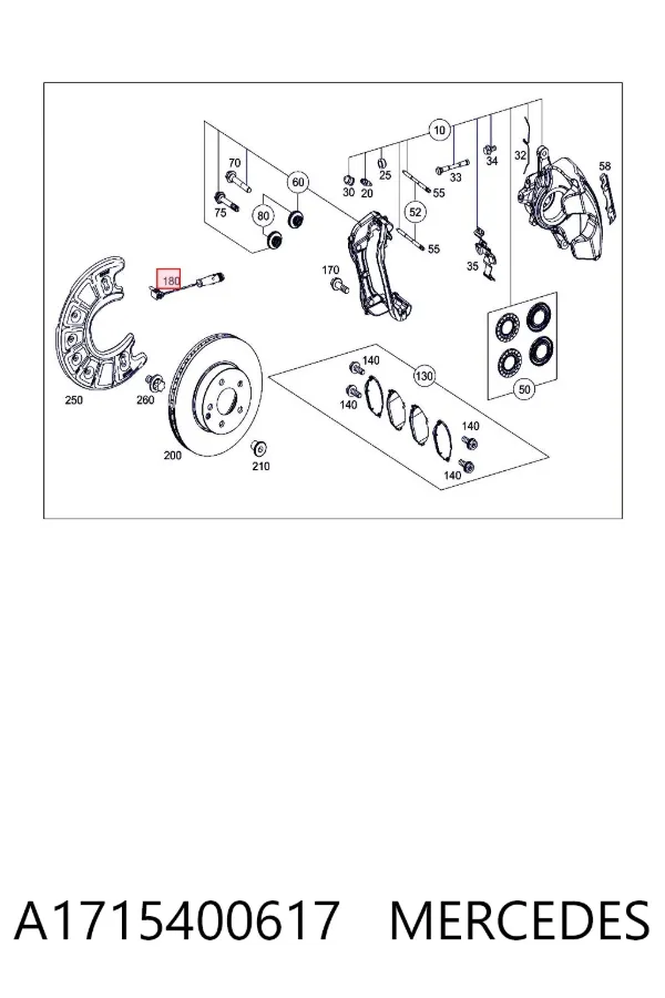 Sensor dianteiro de desgaste das sapatas do freio A1715400617 Mercedes