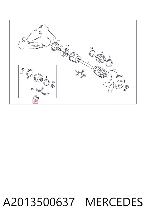 Bota de proteção interna de junta homocinética do semieixo dianteiro A2013500637 Mercedes