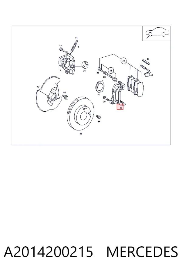 Braçadeira do freio de suporte dianteiro A2014200215 Mercedes