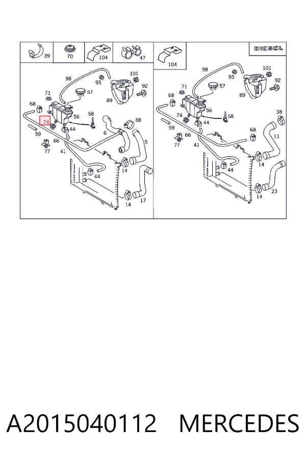 Bucha de fixação do tanque de expansão A2015040112 Mercedes